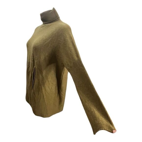 Garnet Hill Cashmere Wool Oversized Turtleneck Sweater Green M Kangaroo Pocket - Picture 10 of 12